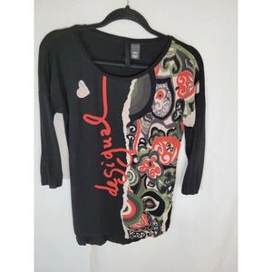 Desigual 3/4 Sleeve Black Graphic t-shirt Small